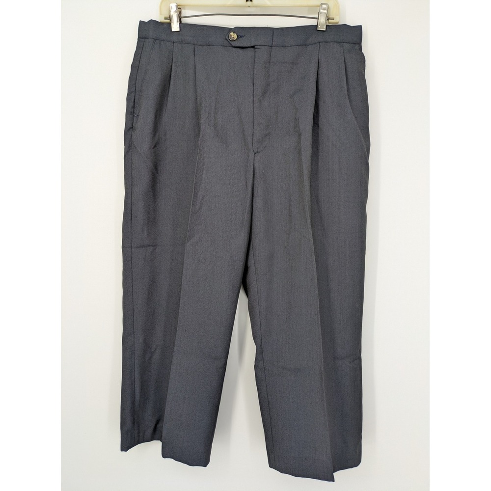 Sansabelt Vintage‎ Dress Pants Mens 36x24 Short Navy Pleated Front Formal Slacks
